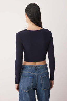 Siyah Toka Detayl? V Yaka Uzun Orme Sandy Party Bluz TPRAW26BZ00063 - Trendyolmilla фото 10