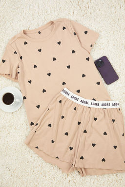 Trendyolmilla Gri Melanj Kalpli Slogan Bask?l? Lastikli Fitilli Sortlu Orme Pijama Tak?m? THMSS24PT00220  фото 6