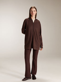 Kap??onlu Oversize Kad?n Fermuarl? Sweatshirt