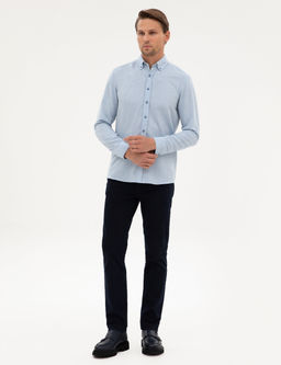 A__k Mavi Flanel Dokulu Slim Fit Uzun Kollu G_mlek
