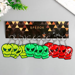 Цена за 12 шт. Брелок для ключей на кольце «Череп», пластик, светоотражающий, 5.5×5 см, МИКС