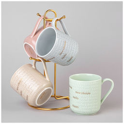 НАБОР КРУЖЕК LEFARD GOOD MORNING НА МЕТАЛЛ. ПОДСТАВКЕ 4 ШТ. 330 МЛ МИКС ЦВЕТОВ