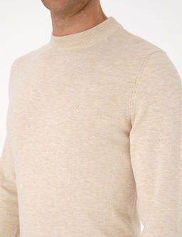 Krem Melanj Slim Fit _eyrek Yaka Basic Triko Kazak
