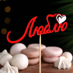 Цена за 10 шт. Топпер с декоративными элементами «Люблю» красный 13×4.6 см