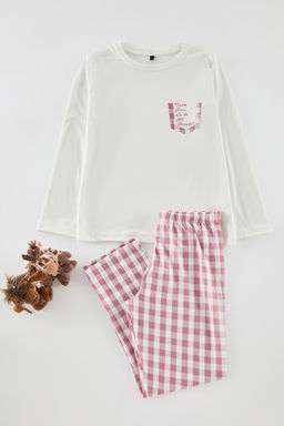 Ekru Yumusak Dokulu K?z Cocuk Orme Pijama Tak?m TKDAW25AU00093