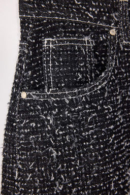 Siyah Dokulu Kumas Yuksek Bel Barrel Baggy Jeans TWOSS26JE00057