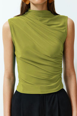 Trendyolmilla Indigo S?f?r Kol Buzgulu Vucuda Oturan Esnek Orme Bluz TWOSS24BZ00486  фото 13