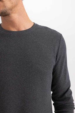 Футболка стандартного кроя с круглым вырезом и длинными рукавами - Defacto фото 4