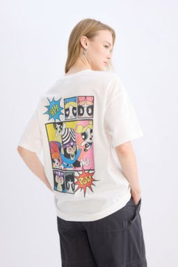 Coool PowerPuff Girls Oversize Genis Kal?p Bisiklet Yaka S?rt Bask?l? K?sa Kollu Tisort