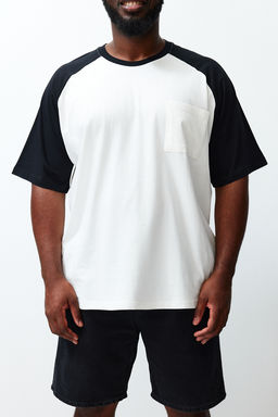 TRENDYOL MAN Buyuk Beden Ekru Oversize Cepli Renk Bloklu %100 Pamuklu T-Shirt TMNSS24BF00044 - Trendyolmilla фото 5