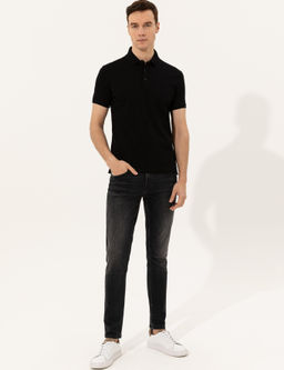 Siyah Polo Yaka Slim Fit Basic Merserize T-shirt