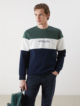Bisiklet Yaka Uzun Kollu Renk Bloklu Erkek Sweatshirt