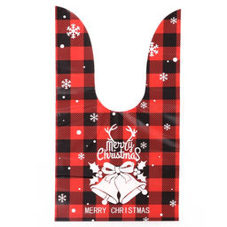 Цена за 50 шт. Пакет полиэтиленовый подарочный новогодний, с ушками Клетка красная, 13?23 см - UPAK LAND фото 4
