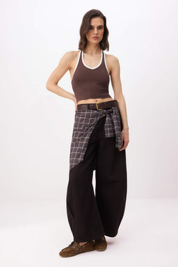 Kahverengi Fitted/Vucuda Oturan Boyundan Baglamal? Biyeli Pamuk Ribana Orme Atlet TWOSS26AL00065 - Trendyolmilla фото 2