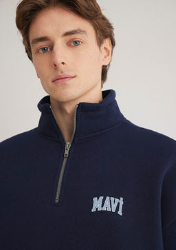 Mavi Logo Bask?l? Yar? Fermuarl? Lacivert Sweatshirt  фото 6