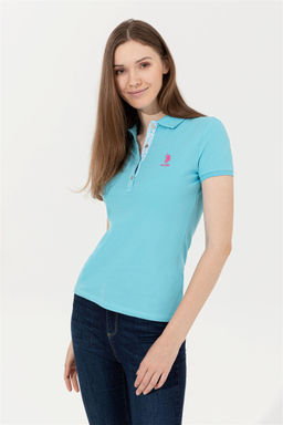 Женская бирюзовая футболка с воротником поло Basic - U.s. polo assn фото 9