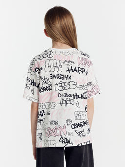 Футболка для девочек белая с принтом граффити - Mark formelle фото 4