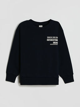 Bisiklet Yaka Bask?l? Uzun Kollu Erkek ?ocuk Sweatshirt