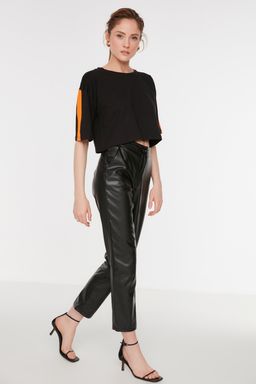 TRENDYOLMILLA Siyah Cigarette Dokuma Suni Deri Pantolon TWOAW22PL0290  фото 2