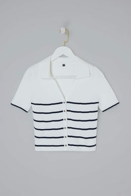 Lacivert-Ekru Ikili Paket Cizgili Basic Bluz TWOSS26BZ00284