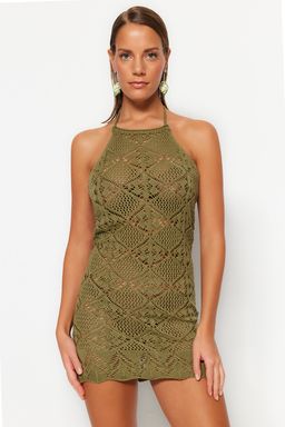 TRENDYOLMILLA Haki Vucuda Oturan Mini Triko S?rt Dekolteli Plaj Elbisesi TBESS23EL00240  фото 18
