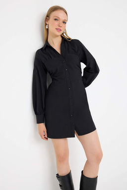Siyah Buzgu Detayl? K?sa / Mini Dokuma Gomlek Elbise TWOAW26EL00188 - Trendyolmilla фото 2