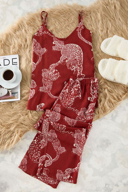 Trendyolmilla Lacivert Kaplan Desenli Ip Ask?l? Viskon Dokuma Pijama Tak?m? THMSS24PT00127  фото 20