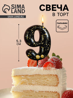 Цена за 2 шт. Свеча в торт «Черные брызги», цифра 9