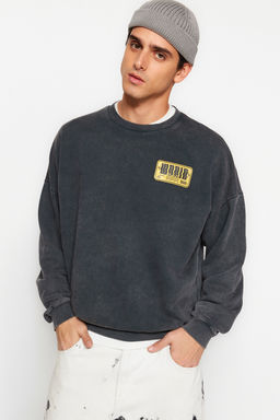 TRENDYOL MAN Antrasit %100 Pamuk Oversize/Genis Kesim Eskitme/Soluk Efektli Sweatshirt TMNAW24SW00080 - Trendyolmilla фото 10