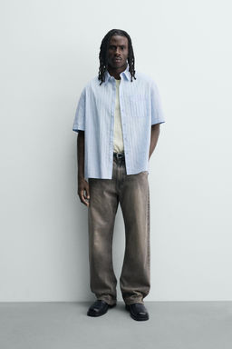 CAMISA BOXY FIT RAYAS / Azul