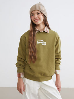 Bisiklet Yaka Bask?l? K?z ?ocuk Kal?n Sweatshirt