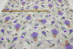 Рогожка Букеты лаванды в горшочках, ш.1.5м, хлопок-100%,160гр/м.кв - Купава фото 4