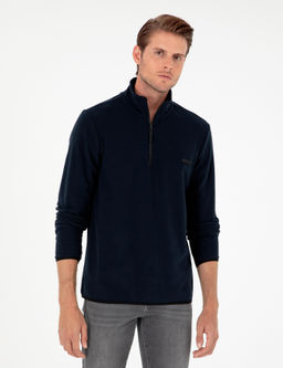 Lacivert Regular Fit Yar_m Fermuarl_ Polar Sweatshirt