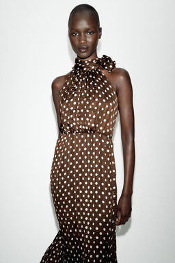 VESTIDO MIDI LUNARES LAZO / Marr?n / Crudo - Zara фото 2