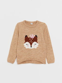 Bisiklet Yaka Desenli Uzun Kollu K?z ?ocuk Triko Kazak