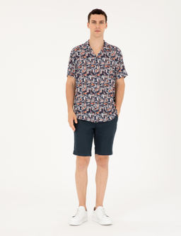 Lacivert Comfort Fit K_sa Kollu G_mlek