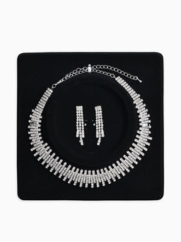 Набор 2 пред-а: серьги, колье со стразами "Лёд" клавиши, d=13,5см, цвет белый в серебре