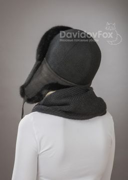 Комплект ушанка трикотаж экомех блэк косынка