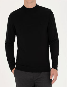 Siyah Regular Fit Bato Yaka Y_n Kar___ml_ Basic Triko Kazak