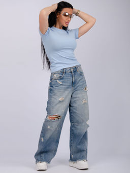 Футболка "Скимс" голубая, трикотаж лапша