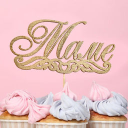 Цена за 10 шт. Топпер Маме золотой глиттер 15х7,3 см