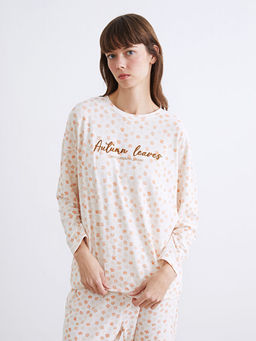 Bisiklet Yaka ?i?ekli Kad?n Pijama Tak?m?