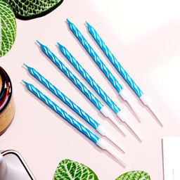 Свечи в торт витые с подставкой, 6 шт, 11 см, небесно-голубой - Страна карнавалия фото 4