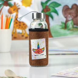 Бутылка для воды стеклянная в чехле «Единорожек», 300 мл, h=16.5 см