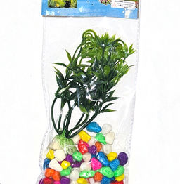 Водоросли c камнями 12 см Листья завитушки зеленые / KW-2760 /уп 24/480/705005