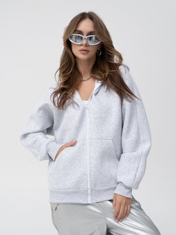 Толстовка футер 3х нитка с начесом,серый меланж