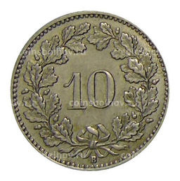 Монета 10 раппенов 1920 года Швейцария