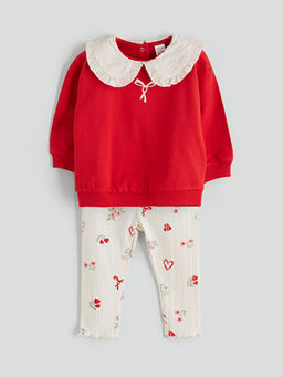 Bask?l? K?z Bebek Sweatshirt ve Tayt 2li