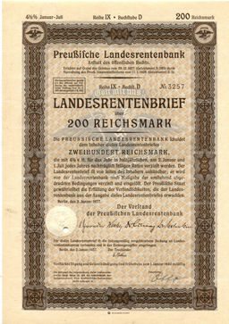 Облигация 4,5% 200 рейхсмарок 1937 года Германия