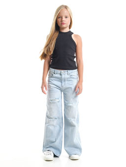 Джинсы клеш рваные для весны и лета 33-1053 св.голубой - Mini maxi фото 19